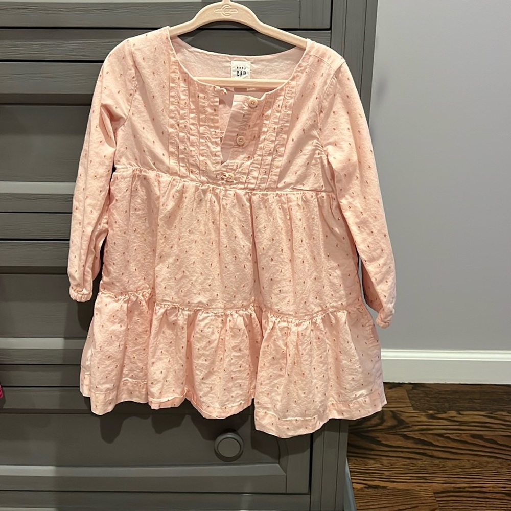 GAP Pink Eyelet Tiered Long-Sleeve Dress